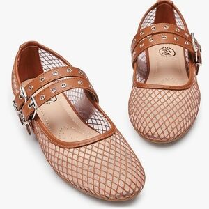 NIB Mesh MARY JANES Ballet Flats 9 Fishnet Double Strap